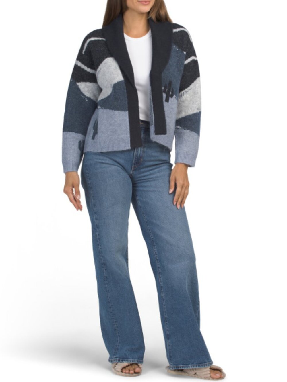 LUCKY BRAND Wool Blend Horse Shawl Collar Long Sleeve Cardigan - Picture 2 of 3